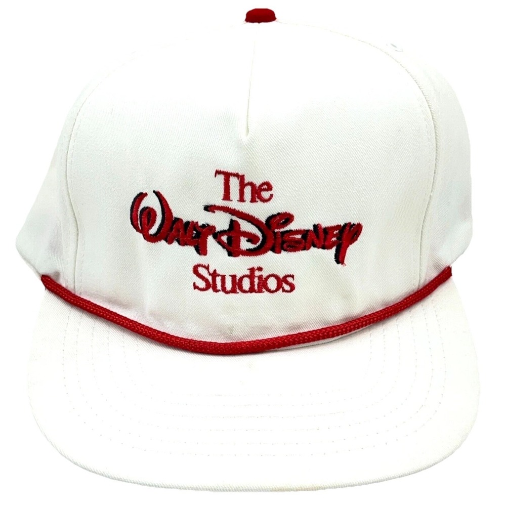 Vintage Disney Studios Hat Cap Strap Back White Red Trucker Rope 80s 90s USA